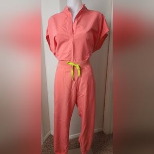 Figs coral jogger pants and cap sleeve top